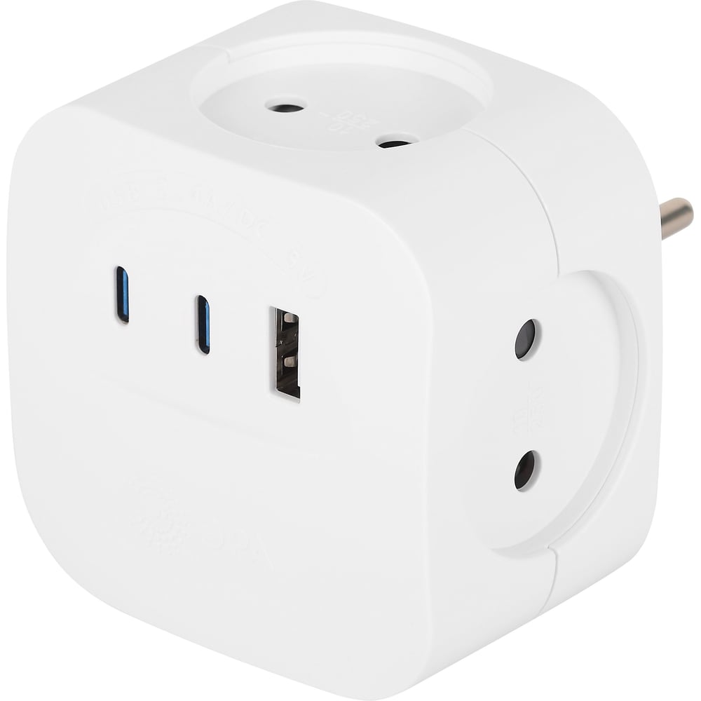 Изображение товара Разветвитель электрический ЭРА SP-4-3USBAC-W на 4 розетки + 3 USB A+C со шторками 10А белый Б0069083