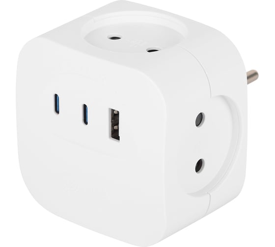 Изображение товара Разветвитель электрический ЭРА SP-4-3USBAC-W на 4 розетки + 3 USB A+C со шторками 10А белый Б0069083