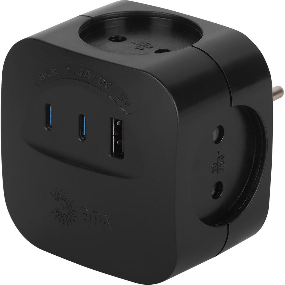 Изображение товара Разветвитель электрический ЭРА на 4 розетки и 3 USB, черный Б0069084