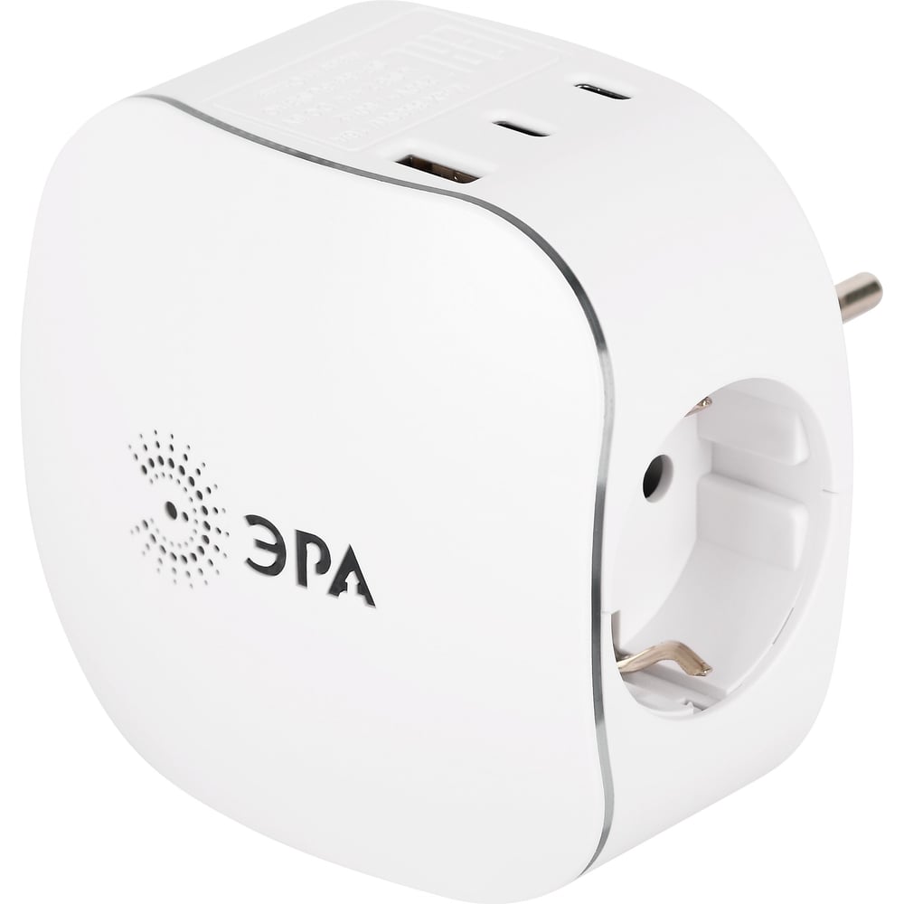 Изображение товара Разветвитель электрический ЭРА SP-3e-3USBAC-W на 3 розетки + 3 USB A+C с заземлением со шторками 16А белый Б0069081