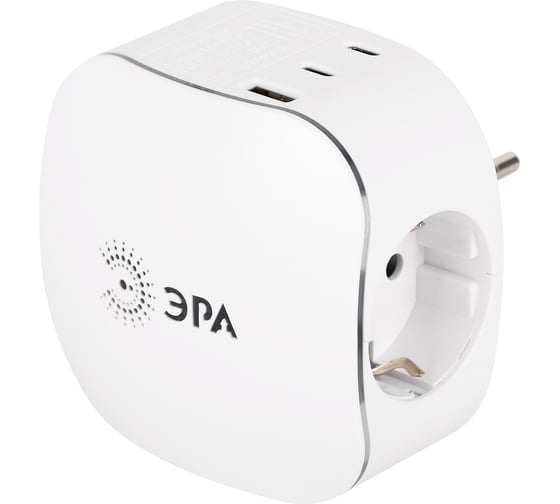 Изображение товара Разветвитель электрический ЭРА SP-3e-3USBAC-W на 3 розетки + 3 USB A+C с заземлением со шторками 16А белый Б0069081
