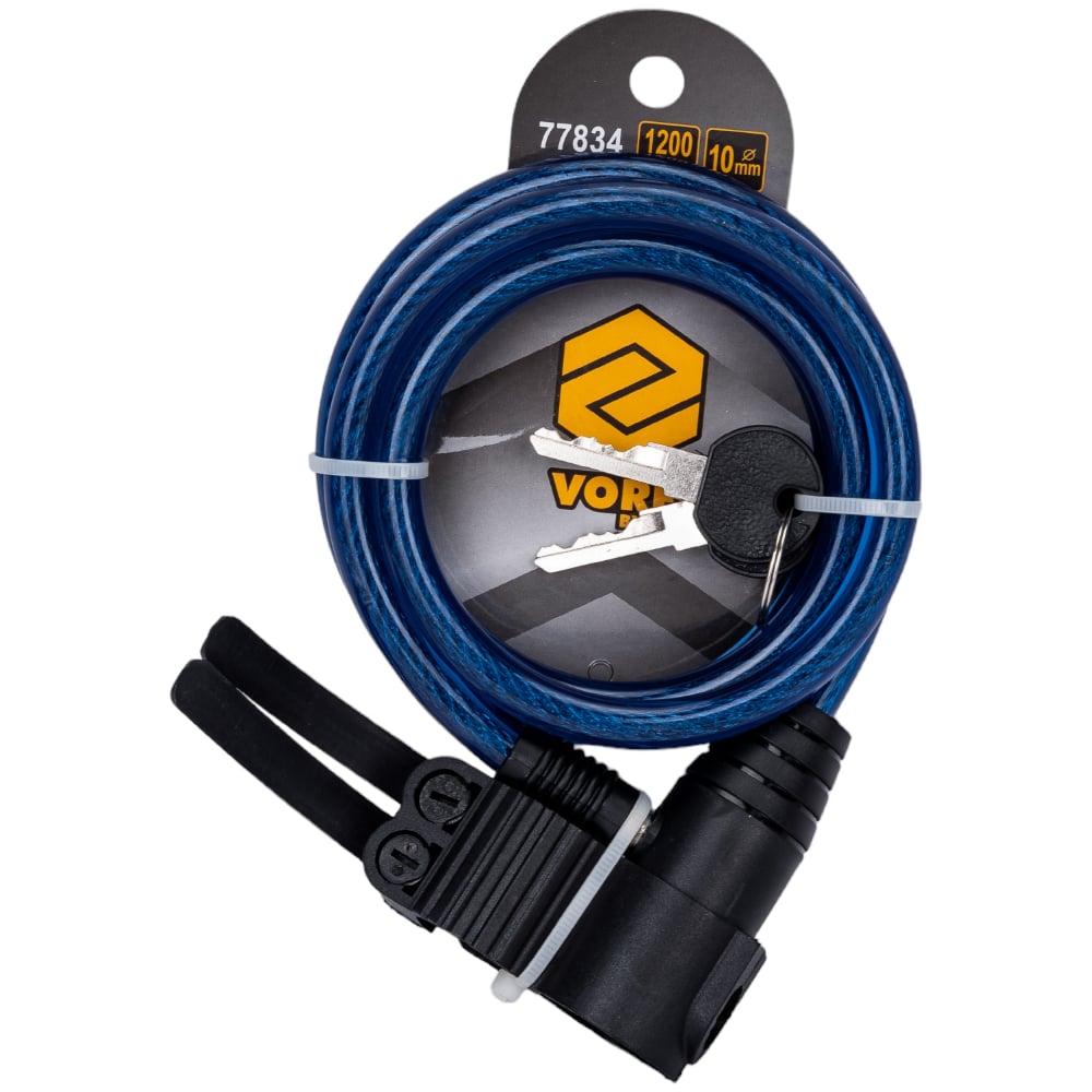 Изображение товара Велосипедный замок VOREL 10 мм 1200 мм антиванд влагозащищенный