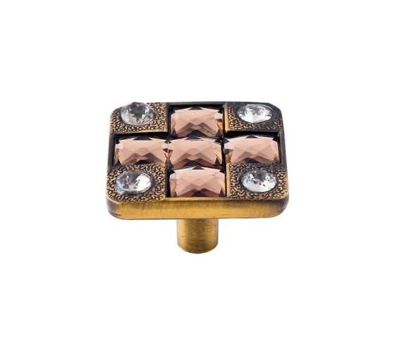 Изображение товара Мебельная ручка-кнопка SOLLER 873к античная, латунь/стразы Ж1349