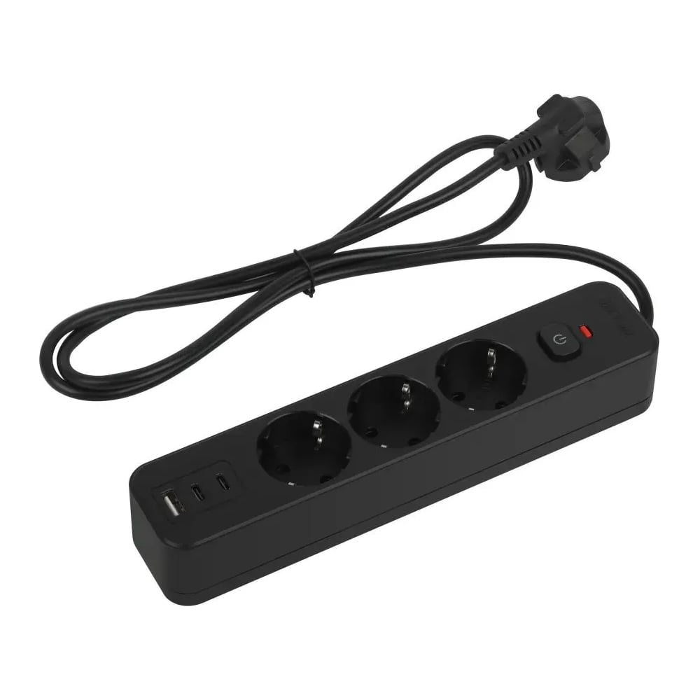 Изображение товара Сетевой фильтр Intro SFE315-3xUSBAC-B с защитой и USB для дома и офиса