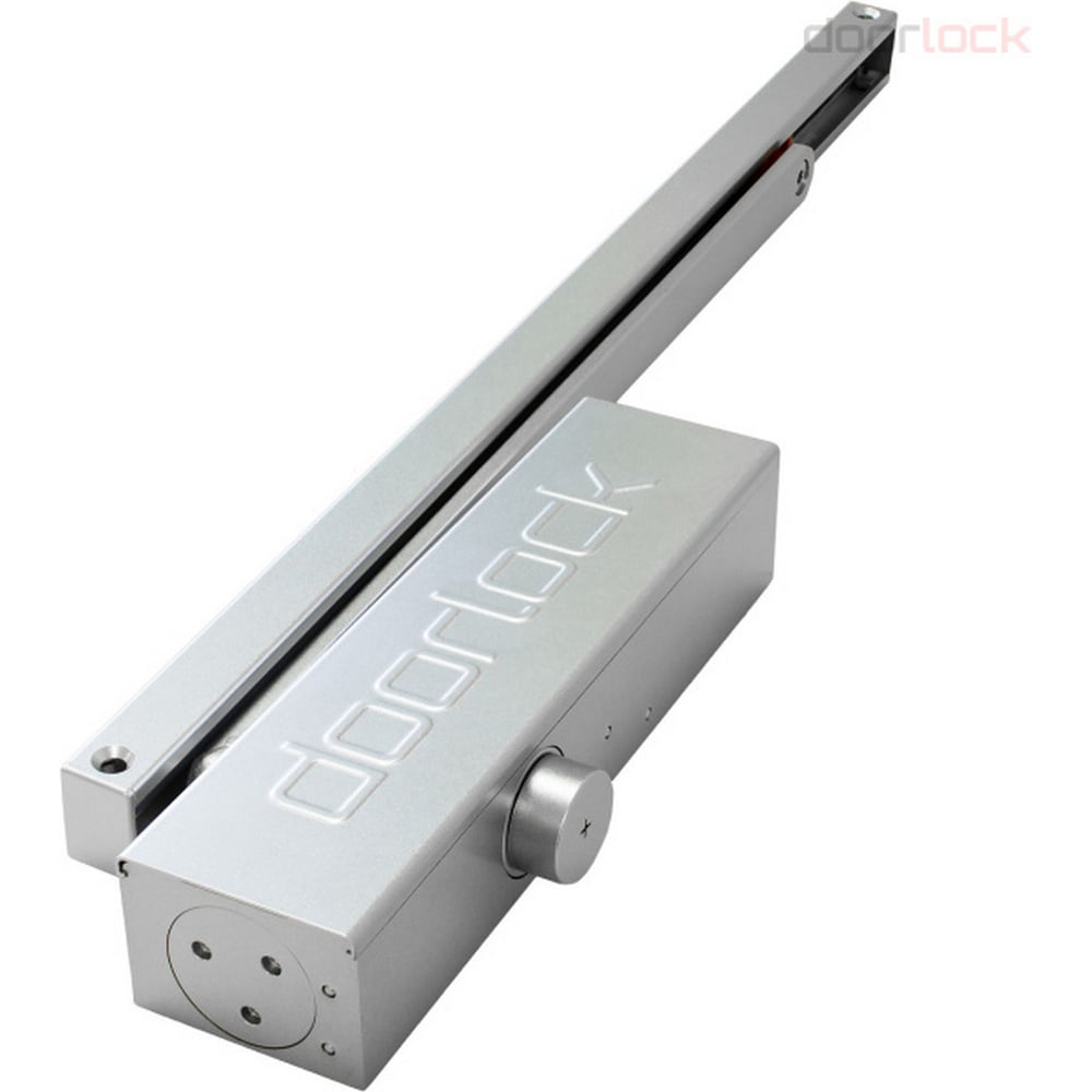 Изображение товара Доводчик Doorlock DL345S/N BC DA HO EN1-4 со скользящей тягой серебристый, с регулируемыми функциями тормоза открывания и задержки закрывания 75582