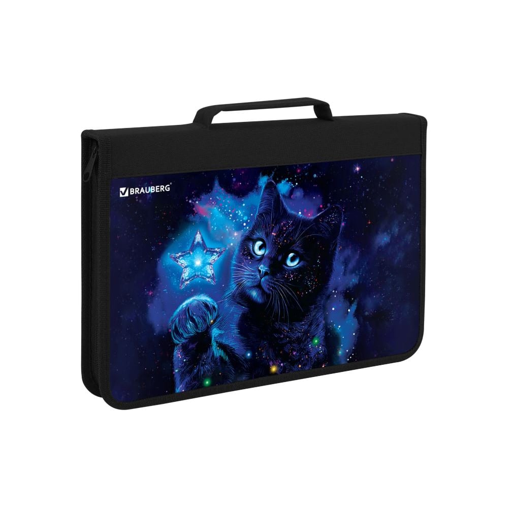 Изображение товара Папка на молнии BRAUBERG А4 с ручкой, с органайзером, 1 отделение, Star cat, 274475 Изображение товара Папка на молнии BRAUBERG А4 с ручкой, с органайзером, 1 отделение, Star cat, 274475