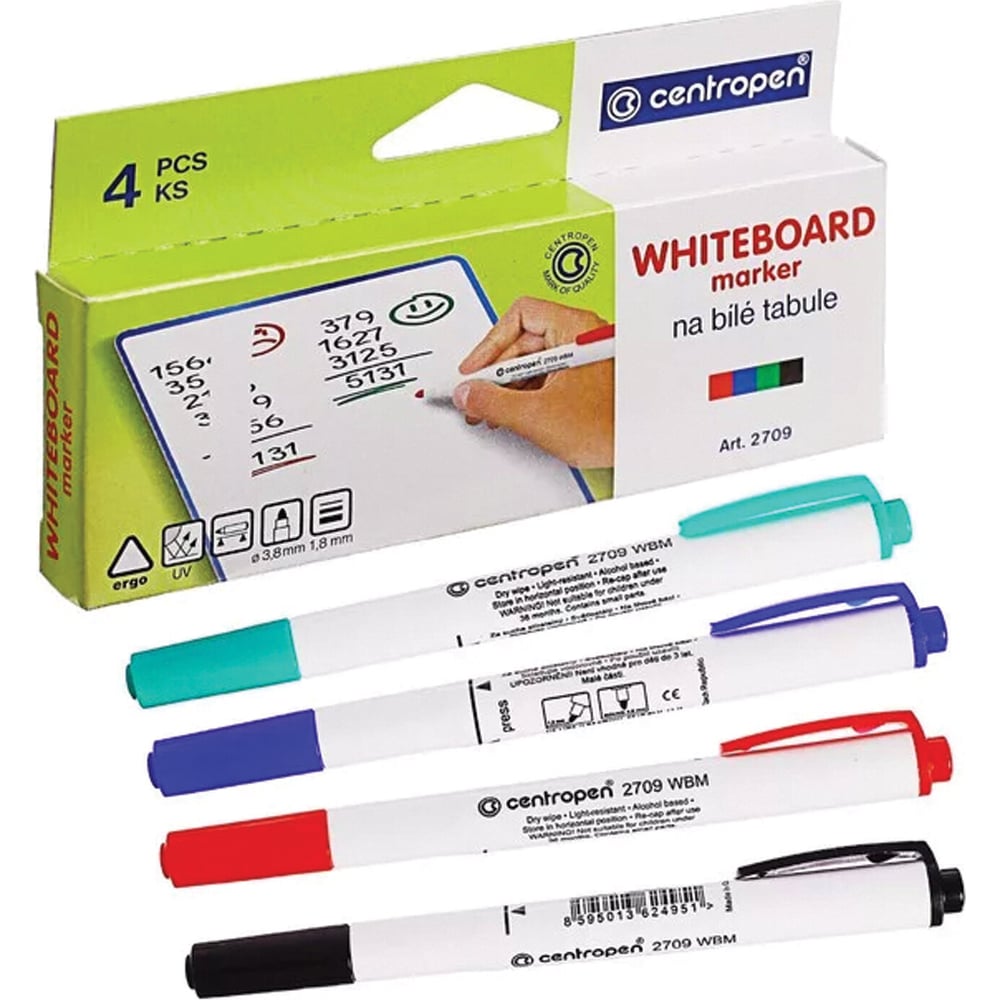 Изображение товара Маркеры для доски CENTROPEN Dry-Wipe 4 цвета, круглый наконечник 1,8мм Изображение товара Маркеры для доски CENTROPEN Dry-Wipe 4 цвета, круглый наконечник 1,8мм