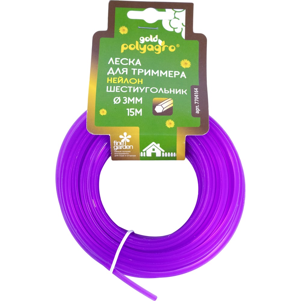 Изображение товара Леска для триммера POLYAGRO Gold шестигранник 3,0мм, 15м 7704164