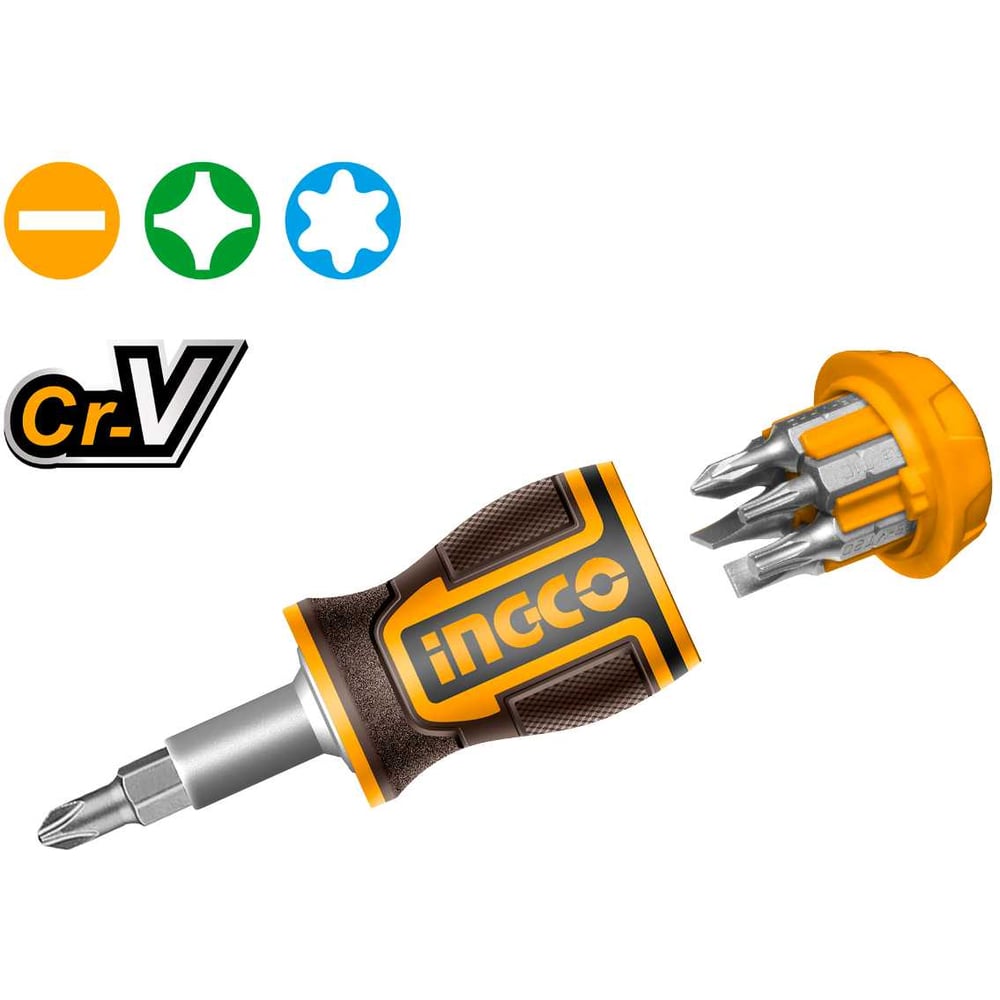Изображение товара Отверткa короткая с битами 8 в 1  INGCO AKISDS0708