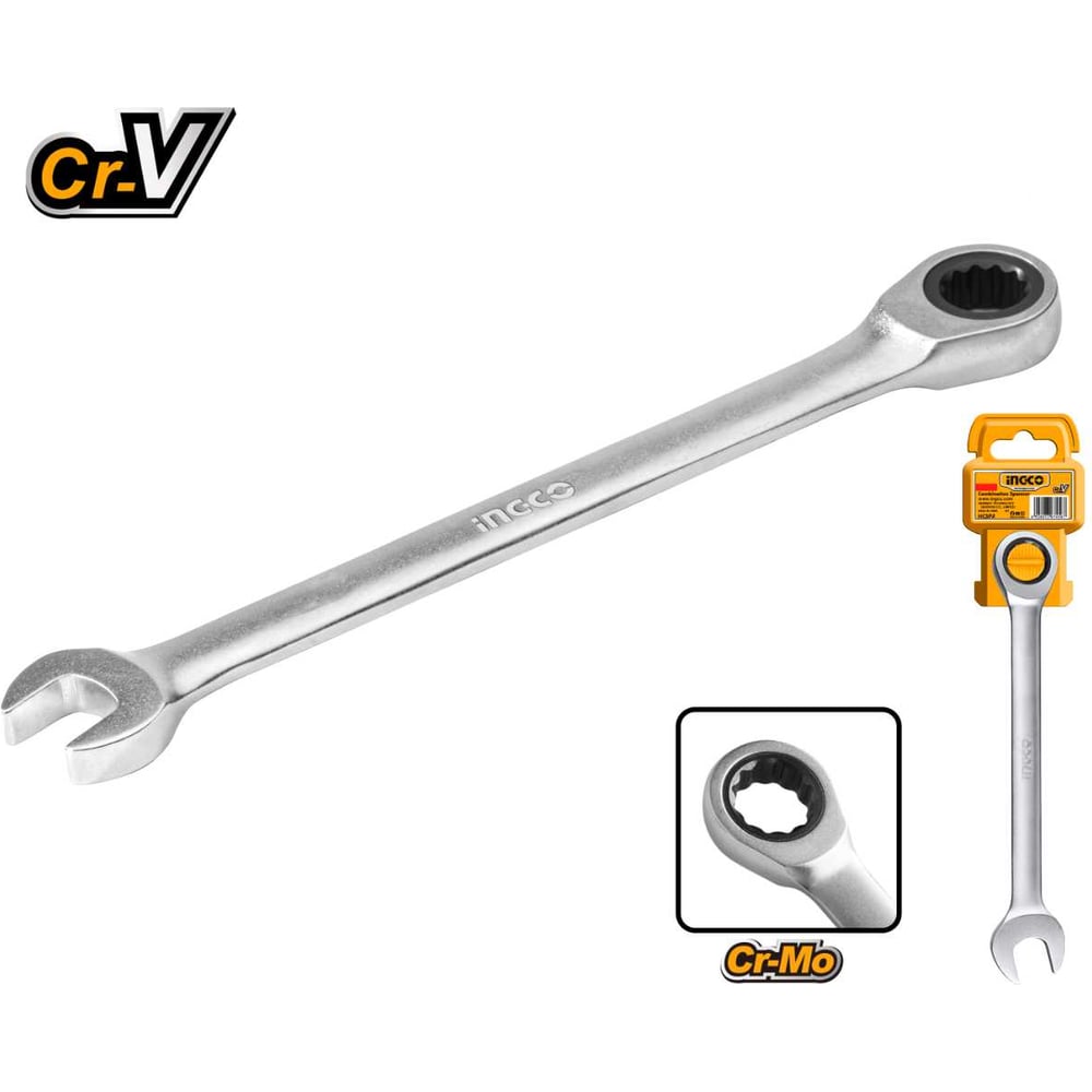 Ключ комбинированный трещоточный INGCO 9 мм (10/120) INDUSTRIAL HCSPAR091