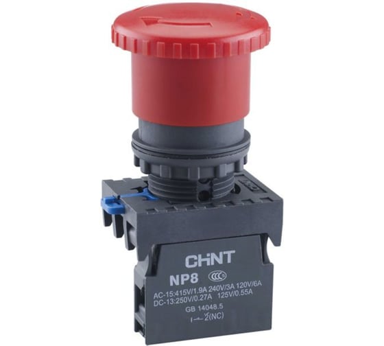 Изображение товара Кнопка управления CHINT Грибок Φ40мм NP8-01ZS/14 фиксация, красный, 1НЗ, IP65 (R) (уп. 10 шт.) 667210
