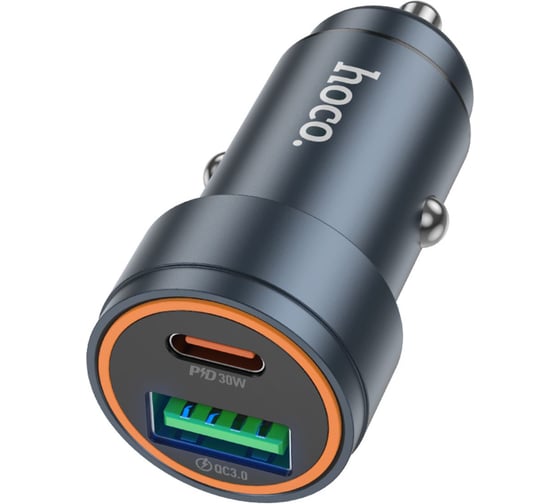 Изображение товара Автомобильное зарядное устройство Hoco 30Вт, USB, Type-C, Z57A, металлический серый, коробка 6942007633109
