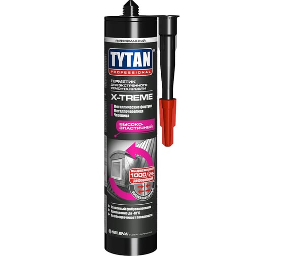 Изображение товара Каучуковый герметик для кровли TYTAN PROFESSIONAL Х-Treme 19037, 310 мл, прозрачный 282790