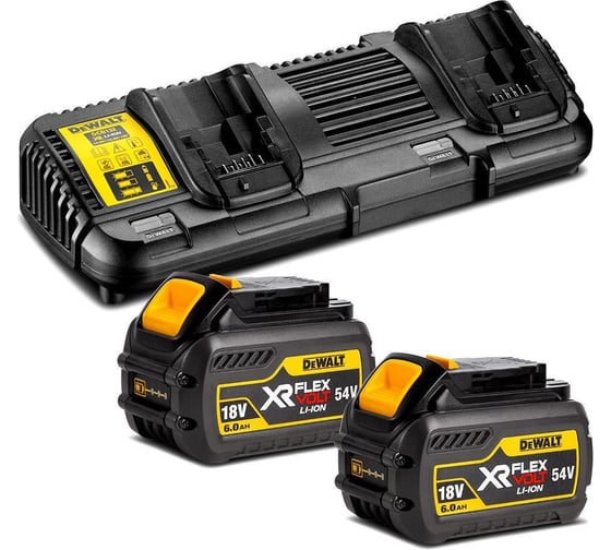 Изображение товара Набор DEWALT DCB132T2: 2 АКБ DCB546, Li-Ion, 18/54 В, 6/2 Ач и двойное зарядное устройство DCB132, 12/14.4/18/54 B, 2x4 А DCB132T2-QW