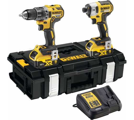Изображение товара Аккумуляторный набор DEWALT DCK266P2, 18 В: ударная дрель-шуруповерт DCD796 + шуруповерт DCF887, с 2 АКБ 5 Ач и ЗУ, в кейсе DCK266P2-QW