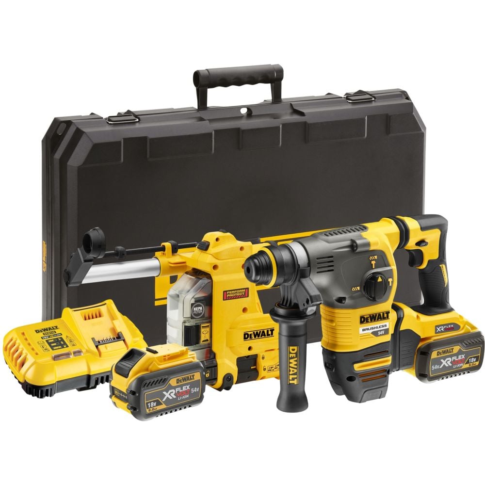 Изображение товара Аккумуляторный перфоратор DEWALT DCH335X2, 54 В, 3.5 Дж, 4480 уд/мин, с 2 АКБ 3 Ач и ЗУ, в кейсе () DCH335X2-QW Изображение товара Аккумуляторный перфоратор DEWALT DCH335X2, 54 В, 3.5 Дж, 4480 уд/мин, с 2 АКБ 3 Ач и ЗУ, в кейсе () DCH335X2-QW