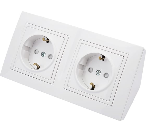 Изображение товара Розетка Bylectrica 2-местная, угловая открытая установка, с заземляющим контактом, со шторкой, серия УЮТ, белый, РА16-776