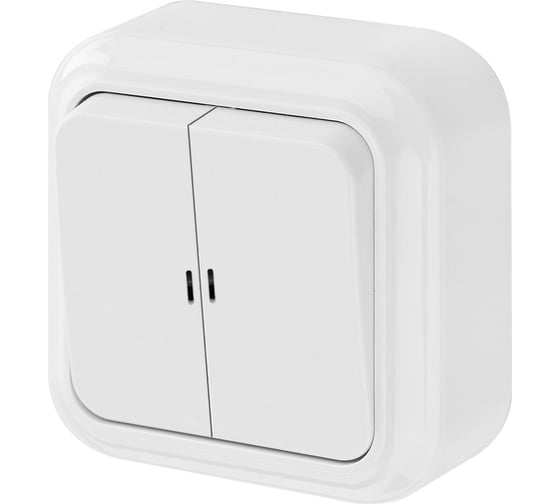 Изображение товара Выключатель Bylectrica 2-клавишная, открытая установка, 10А с подсветкой, серия ПРАЛЕСКА, белый, А510-215