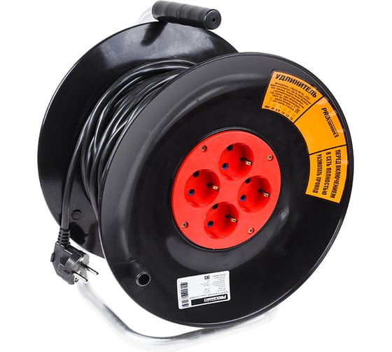 Изображение товара Силовой удлинитель на катушке PROconnect 4 розетки с заземлением 50 м ПВС 3х1 STANDART 11-7607