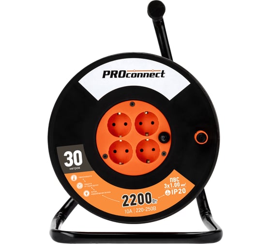 Изображение товара Силовой удлинитель на катушке PROconnect 4 розетки с заземлением 30 м ПВС 3х1 STANDART 11-7605
