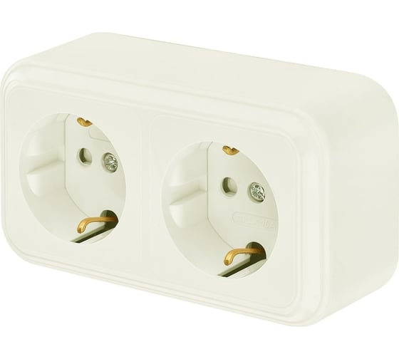 Изображение товара Розетка Bylectrica 2-местная, открытая установка, с заземляющим контактом, со шторкой, серия ПРАЛЕСКА, РА16-274 бежевый