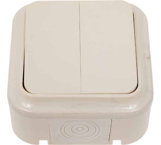 Изображение товара Выключатель Bylectrica 2-клавишная, открытая установка, 6А, IP54, серия ПРАЛЕСКА АКВА, А56-224 бежевый