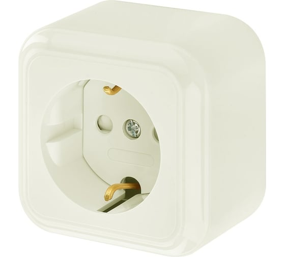 Изображение товара Розетка Bylectrica 1-местная, открытая установка, с заземляющим контактом, со шторкой, серия ПРАЛЕСКА, бежевый, РА16-280 бежевый