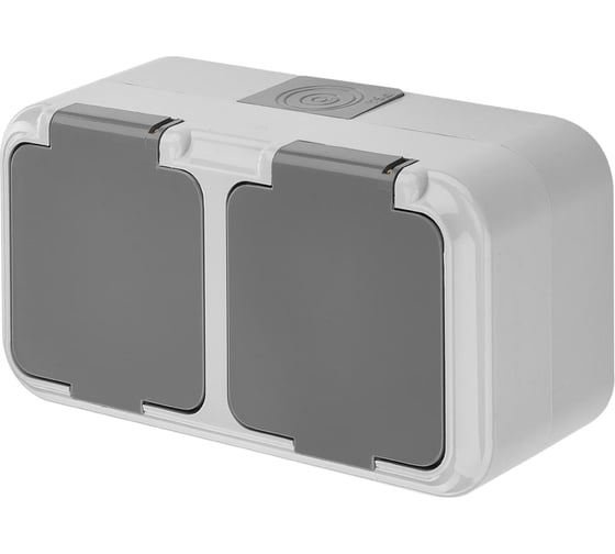 Изображение товара Розетка Bylectrica 2-местная, открытая установка, со шторкой IP54, серия ПРАЛЕСКА АКВА, серый, РА16-102 03