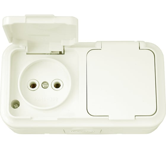 Изображение товара Розетка Bylectrica 2-местная, открытая установка, IP54, серия ПРАЛЕСКА АКВА, РА16-302 бежевый