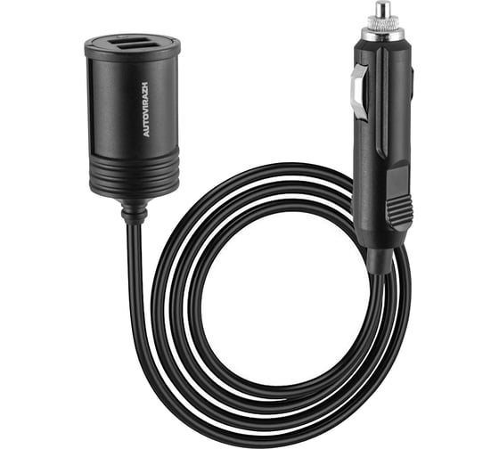 Изображение товара Разветвитель прикуривателя AUTOVIRAZH c выходом 2 USB 3100мА AV-4304