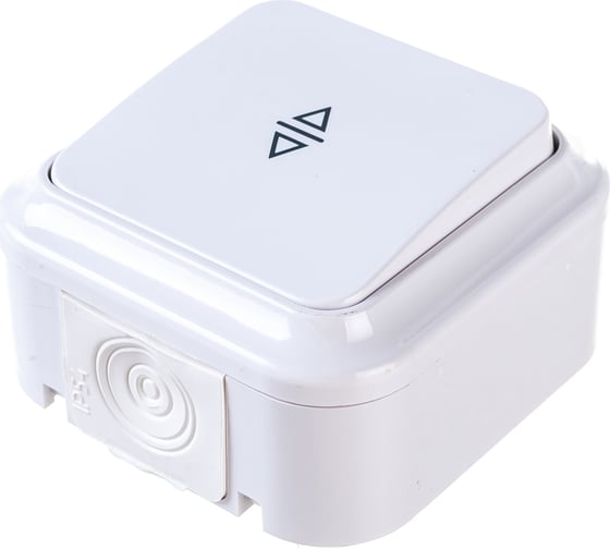 Изображение товара Выключатель BYLECTRICA 1-клавишный открытая установка, перекрестный IP54 ПРАЛЕСКА АКВА, белый, А6/2 10-872