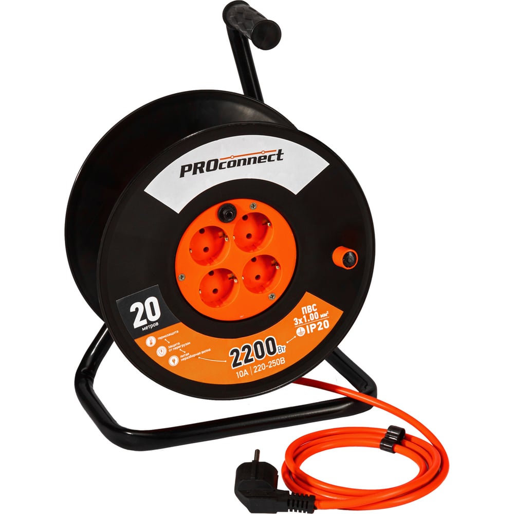 Изображение товара Силовой удлинитель PROconnect 4 розетки 20 м заземление морозостойкий