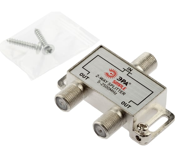 Изображение товара Делитель ЭРА ТВ х 2 под F разъем, 5-2500 МГц simple DSFSAT01 Б0048329