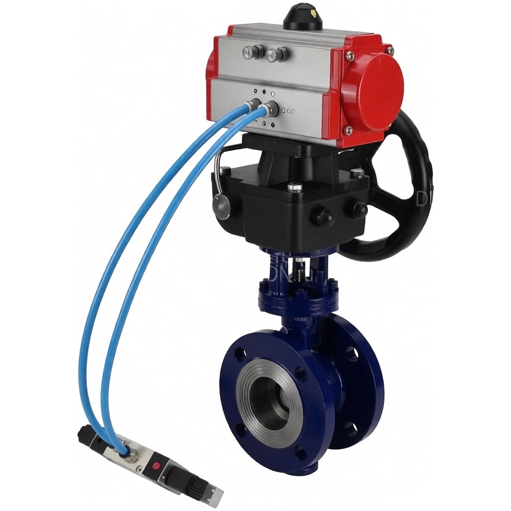 Затвор дисковый DN.ru с тройным эксцентриситетом WCB-304-M-F-ISO Ду150 Ру25, угл., с пн.прив DA-160, пн.расп PND1-S2EM-52-2-T08-220VAC, руч.дубл. HDM-4 D050-94654