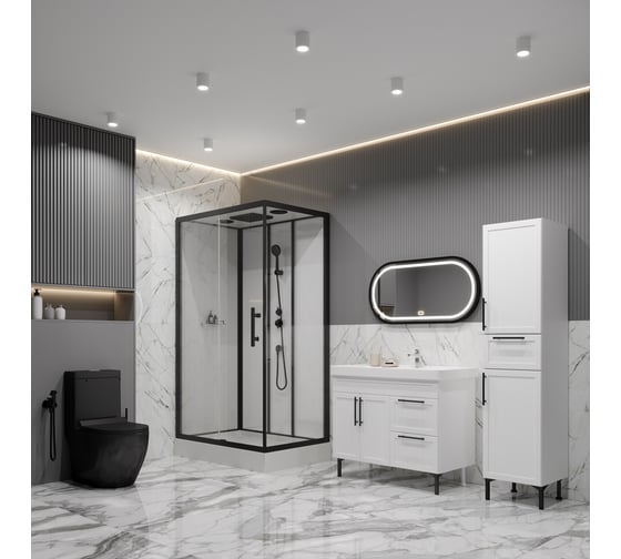 Изображение товара Кабина душевая EvaGold 1806C-S 80х120х215 панель-стекло,профильЧёрный,полка,низ.поддон,белая.задн.ст.,прозр.стёкла EG210022
