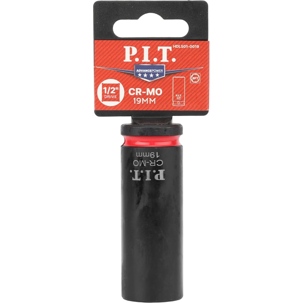 Головка торцевая ударная P.I.T. ADVANCE (HEX 19мм, 1/2, макс. 240Нм, 52х78мм, 42CrMo) HDLS01-0019