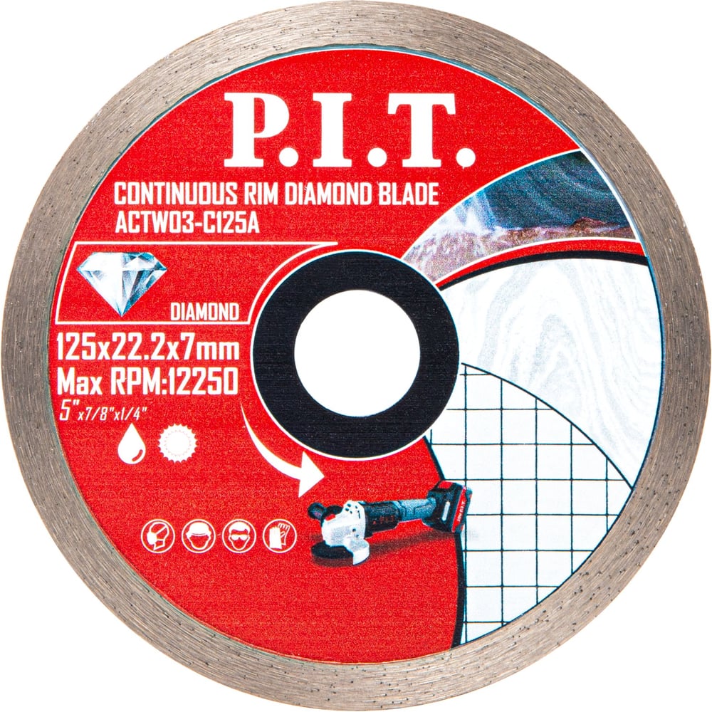 Диск алмазный отрезной сплошной P.I.T. 125x22.2x1.8 мм ACTW03-C125A