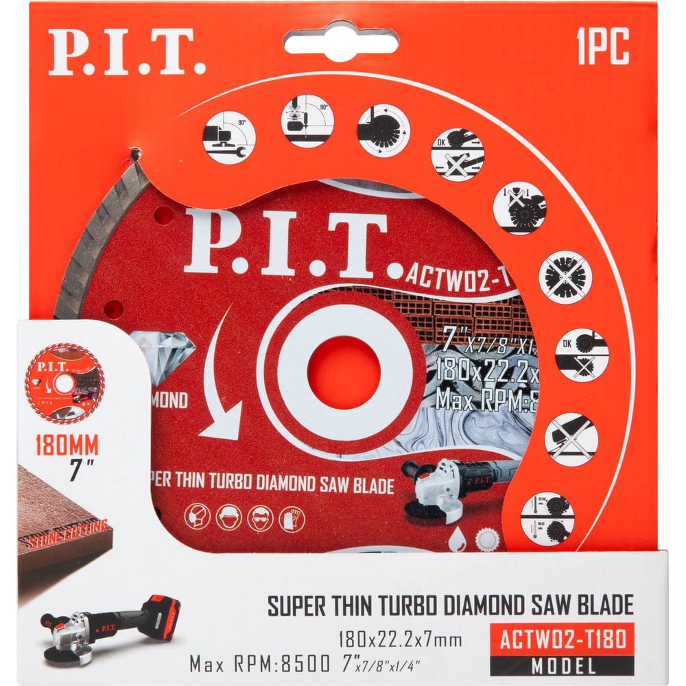 Диск алмазный отрезной P.I.T. Turbo 180x22.2x2.4 мм ACTW02-T180