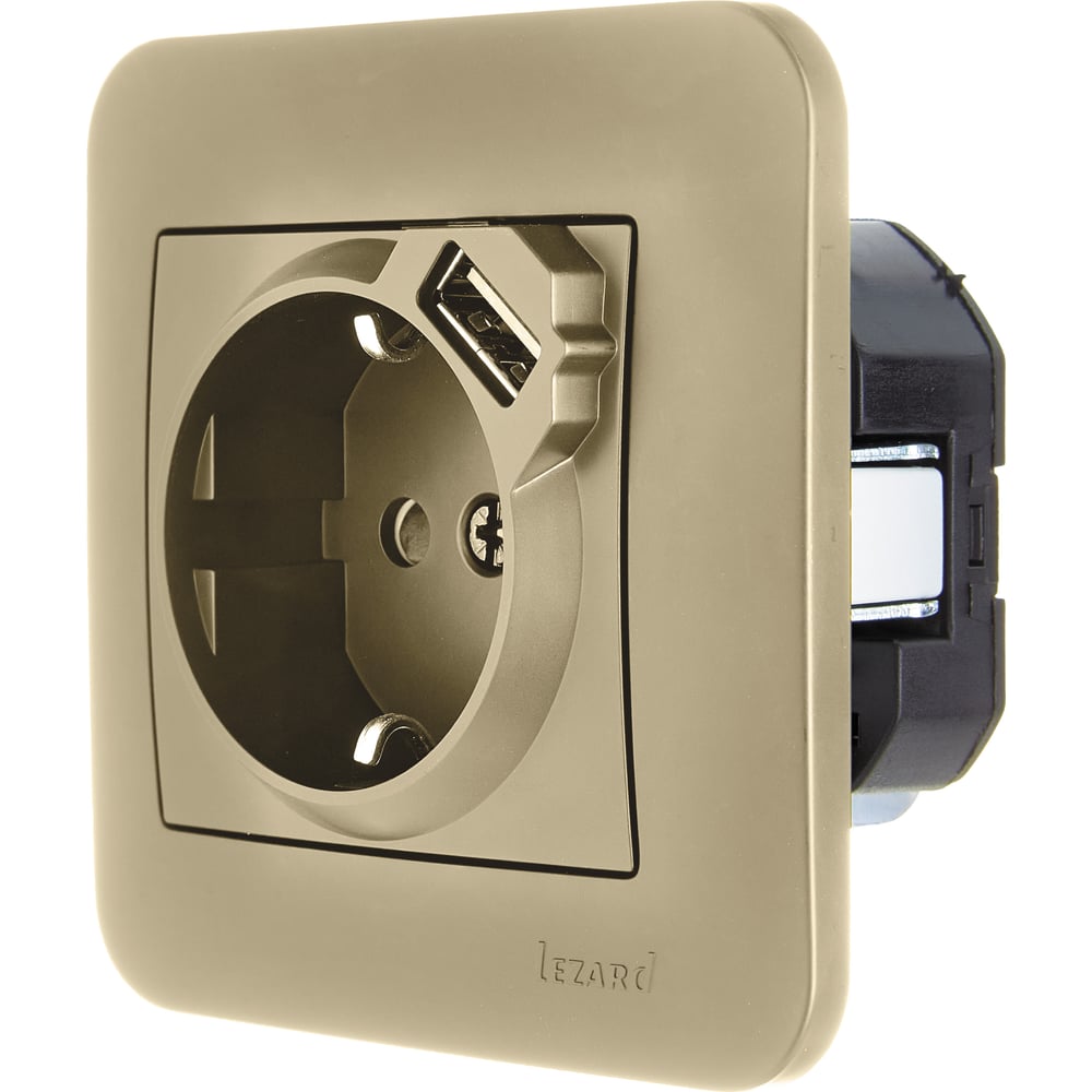 Изображение товара Розетка Lezard ASTI с/з + USB разъём золото 7081-3636-181 Изображение товара Розетка Lezard ASTI с/з + USB разъём золото 7081-3636-181