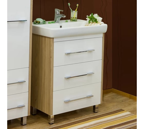 Изображение товара Тумба Sanflor Ларго 60 швейцарский вяз/белый, под раковину Фостер 60 С0002107