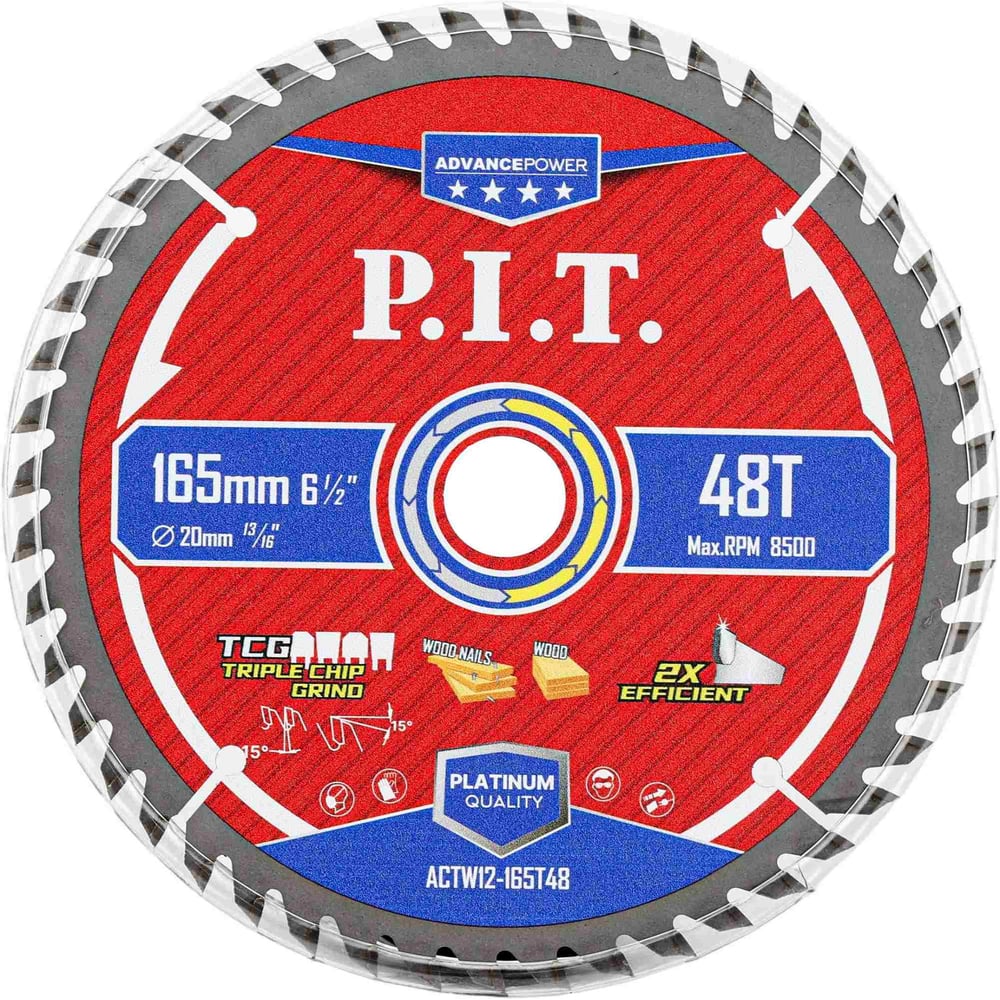 Диск пильный по дереву P.I.T. ADVANCE 160x20x1.4 мм, 48T Carbide, зуб TCG 15 ACTW12-160T48