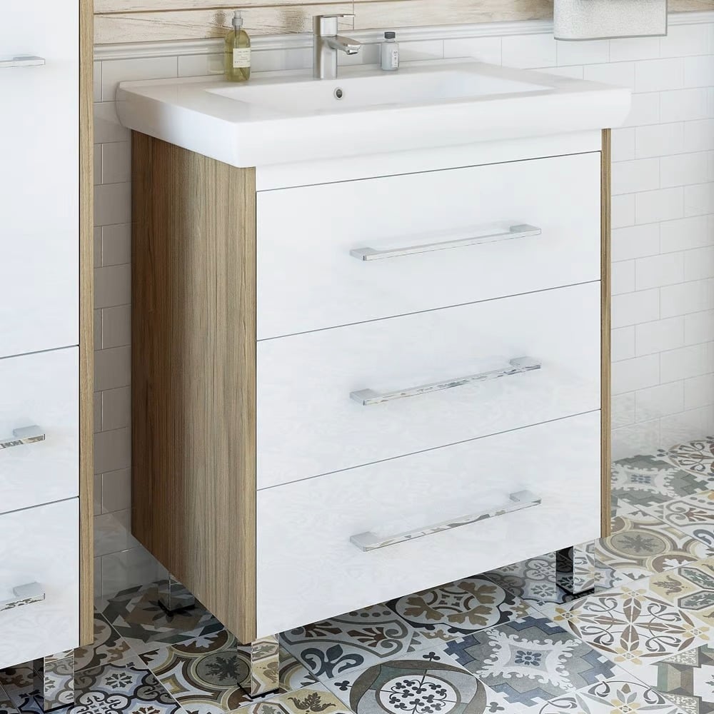 Изображение товара Тумба Sanflor Ларго 70 для ванной комнаты с 3 ящиками современный дизайн белый