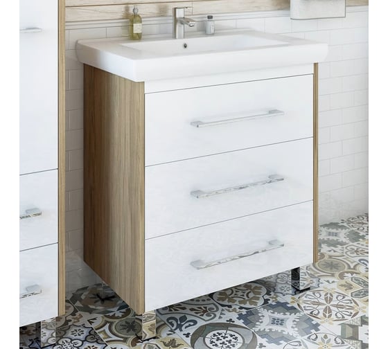 Изображение товара Тумба Sanflor Ларго 70 швейцарский вяз/белый, под раковину Фостер 70 С0002108