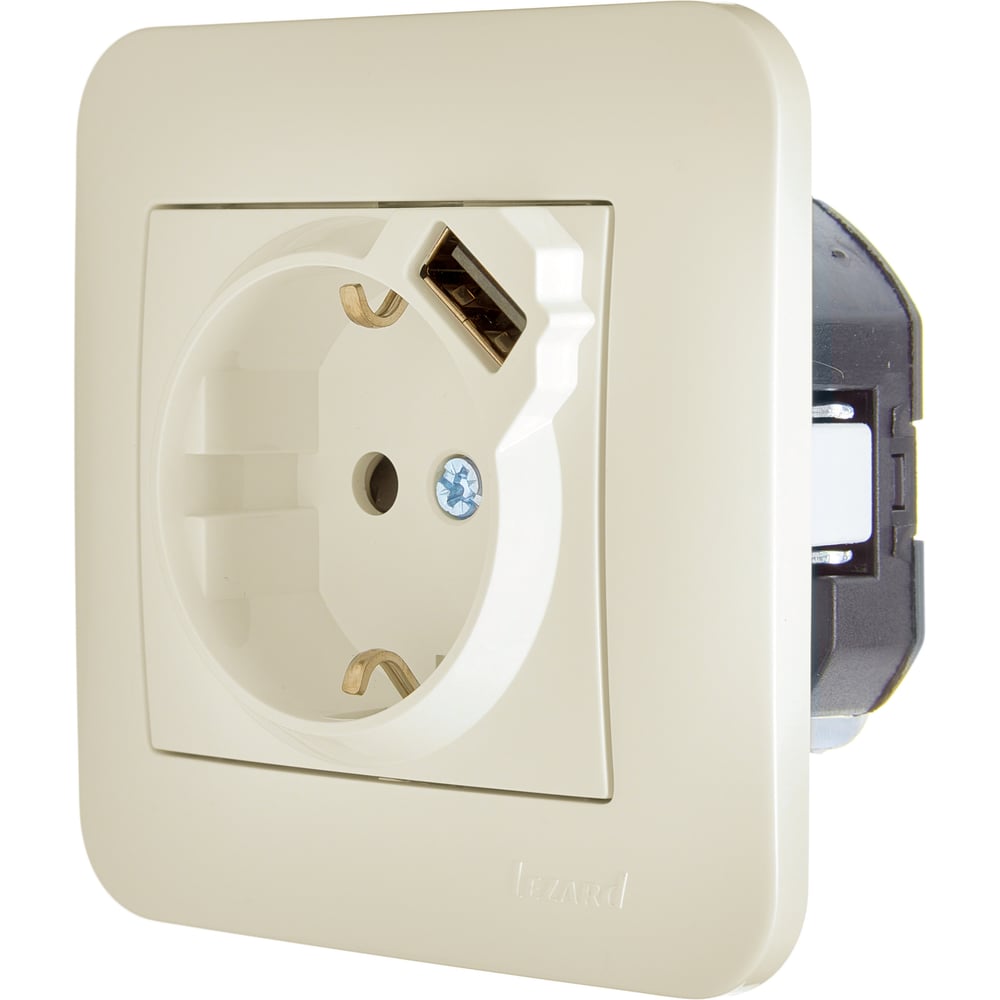 Изображение товара Розетка Lezard ASTI с/з + USB разъём крем 7081-0303-181