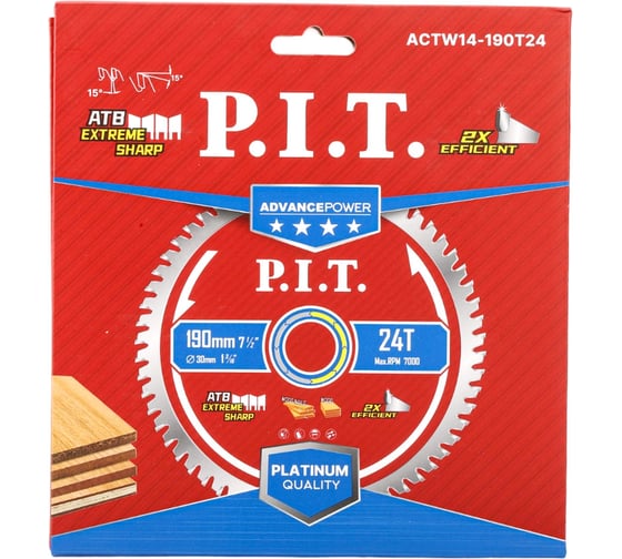 Изображение товара Диск пильный по дереву P.I.T. ADVANCE 190x30x1.4 мм, 24T Carbide, зуб ATB 15 ACTW14-190T24