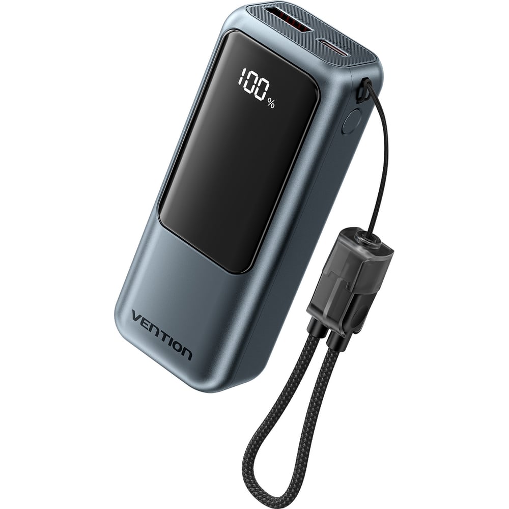 Изображение товара Внешний аккумулятор VENTION 10000mAh(USB-C/A) с кабелем USB-C 22.5W Серый с дисплеем FKOH0