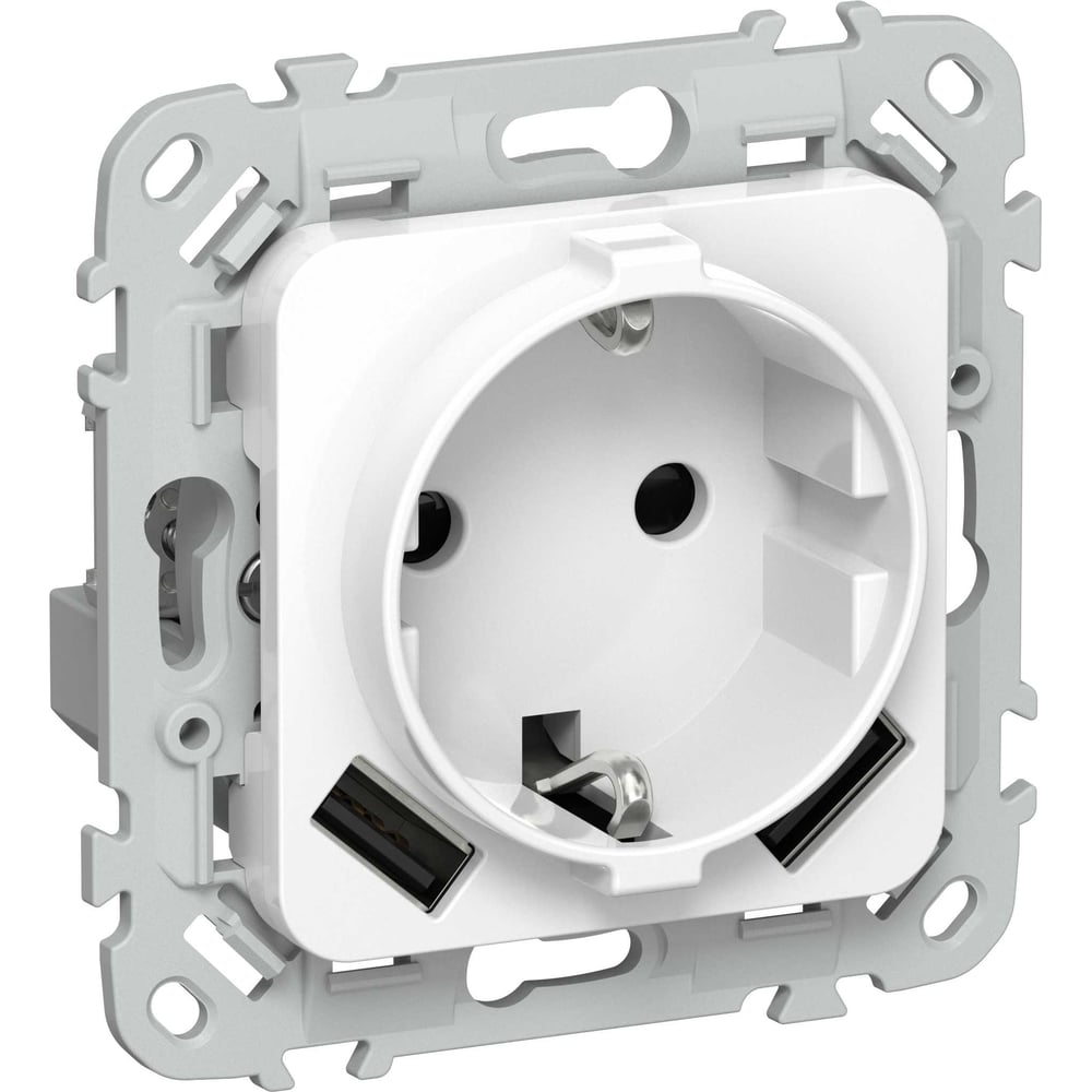 Розетка IEK FLITE 1-местная с заземлением с защитными шторками 16А с USB A+A 3,1А РСЮша11-0-ФлБ белый FI-R14-16-U21-D31-K01