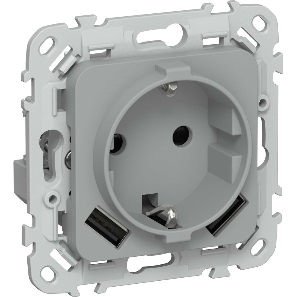 Розетка IEK FLITE 1-местная с заземлением с защитными шторками 16А с USB A+A 3,1А РСЮша11-0-ФлС серый FI-R14-16-U21-D31-K03