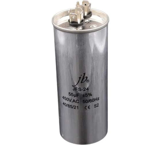 Изображение товара Пусковой конденсатор JB 55uF 450VAC +/-5_(JFS24A6556J000000B) JFS-24 (клеммы) 50_125 (алюминиевый корпус) 00-00017431