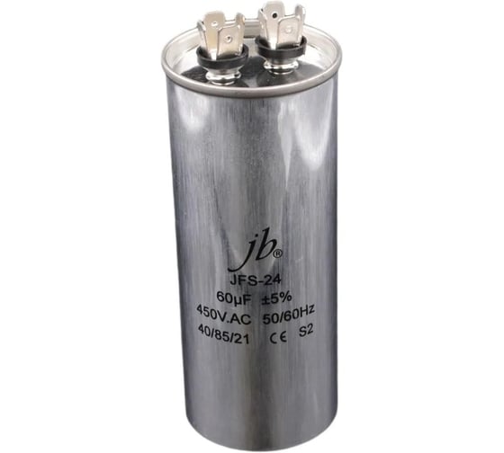 Изображение товара Пусковой конденсатор JB 60uF 450VAC +/-5_(JFS24A6606J000000B) JFS-24 (клеммы) 50_125 (алюминиевый корпус) 00-00017433
